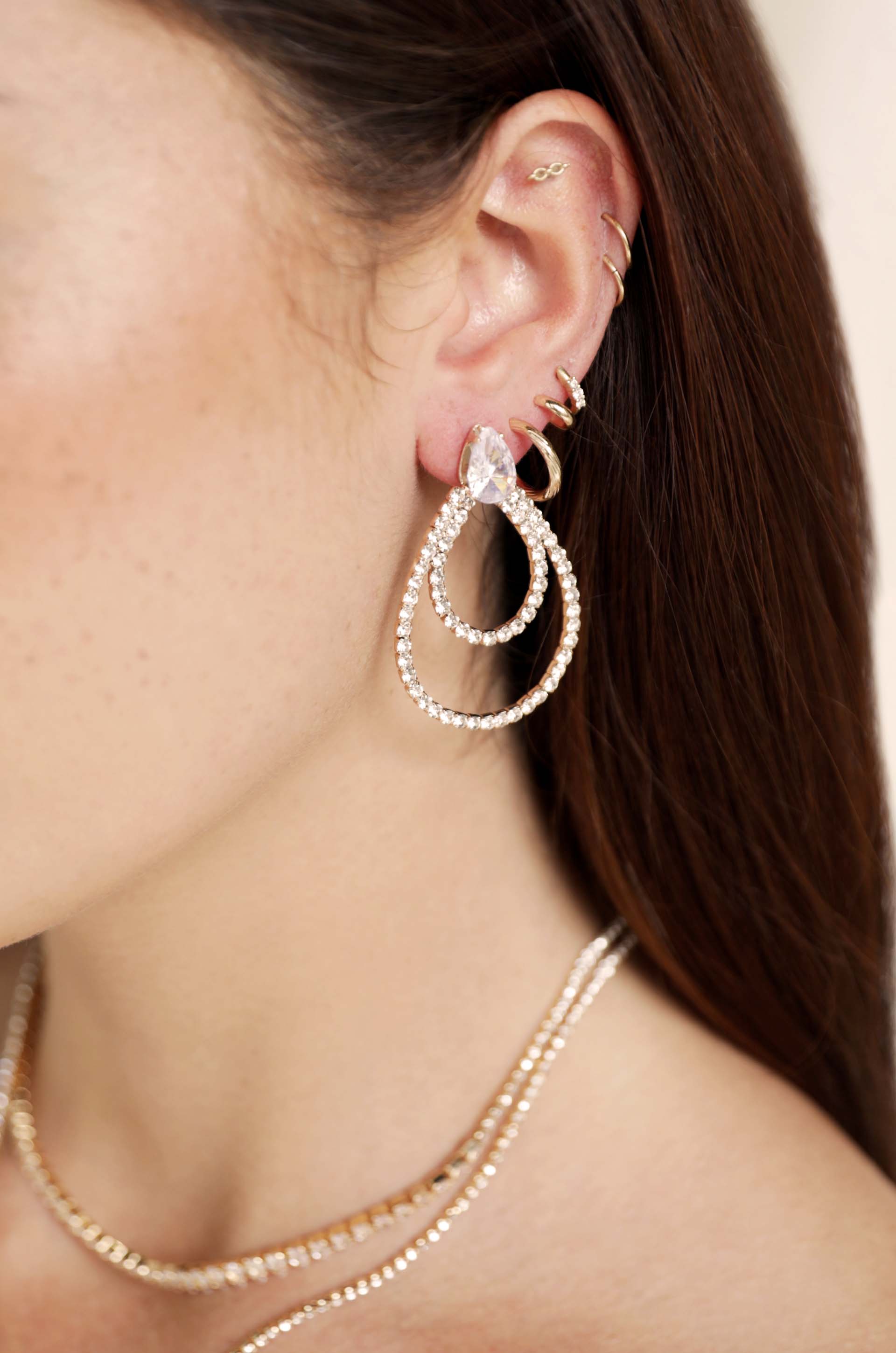 Crystal Serenity 18k Gold Plated Dangle Earrings on model