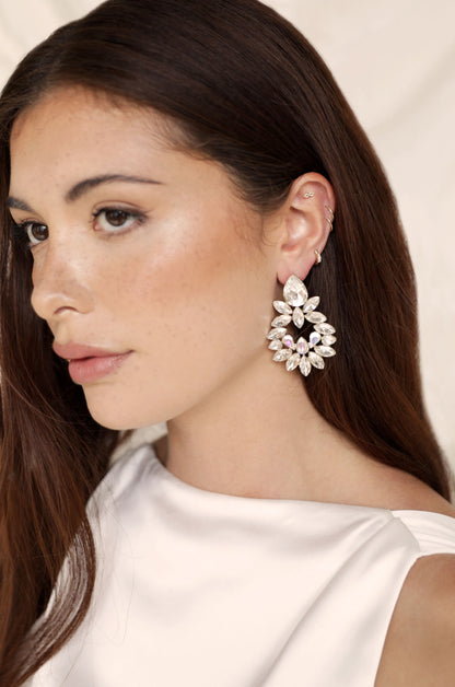 Floral Crest 18k Gold Plated Earrings on model