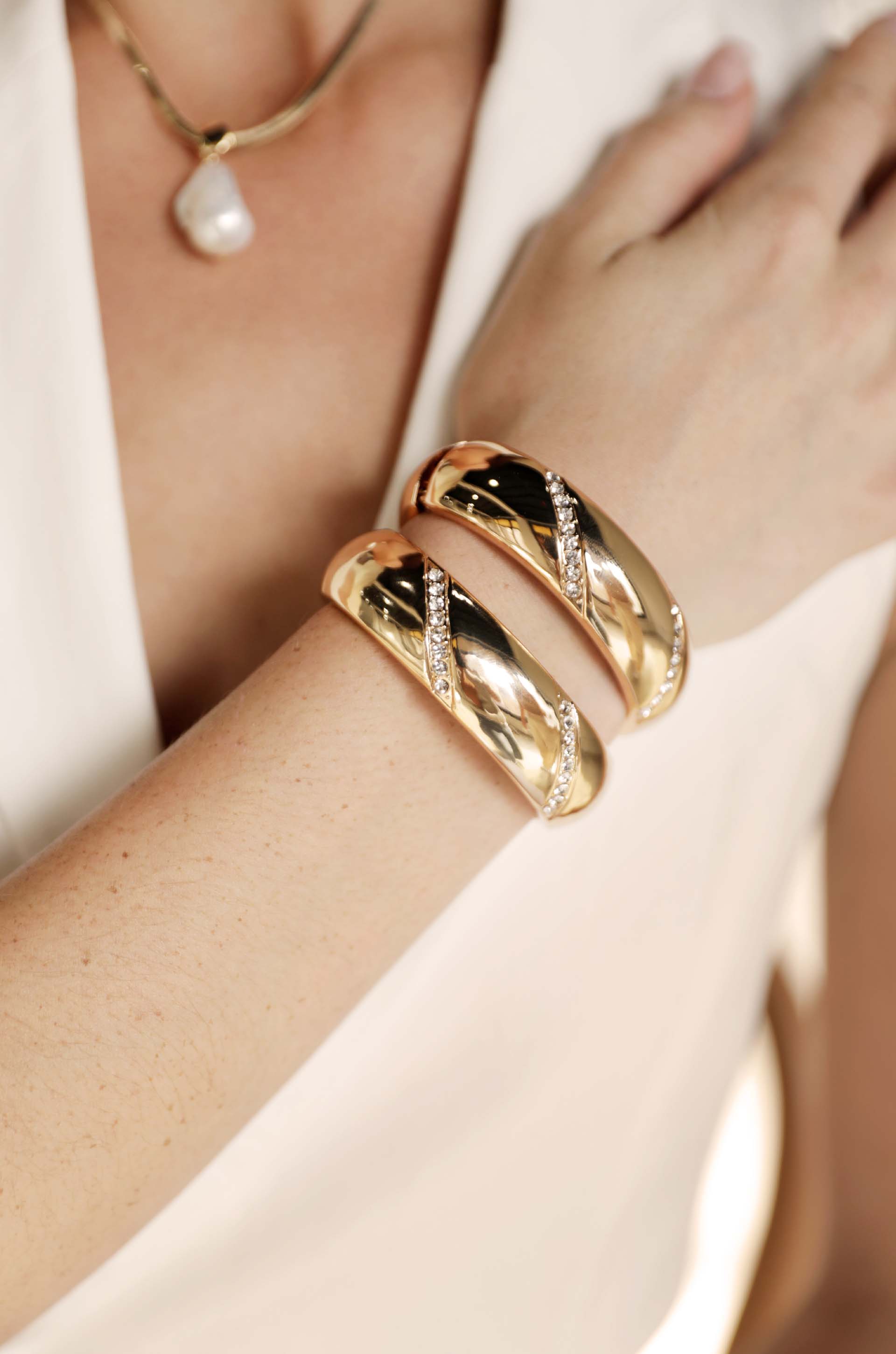 Crystal Dotted Bangle on model