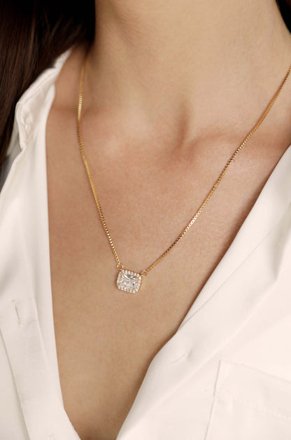 New Day Crystal Pendant 18k Gold Plated Necklace on a model