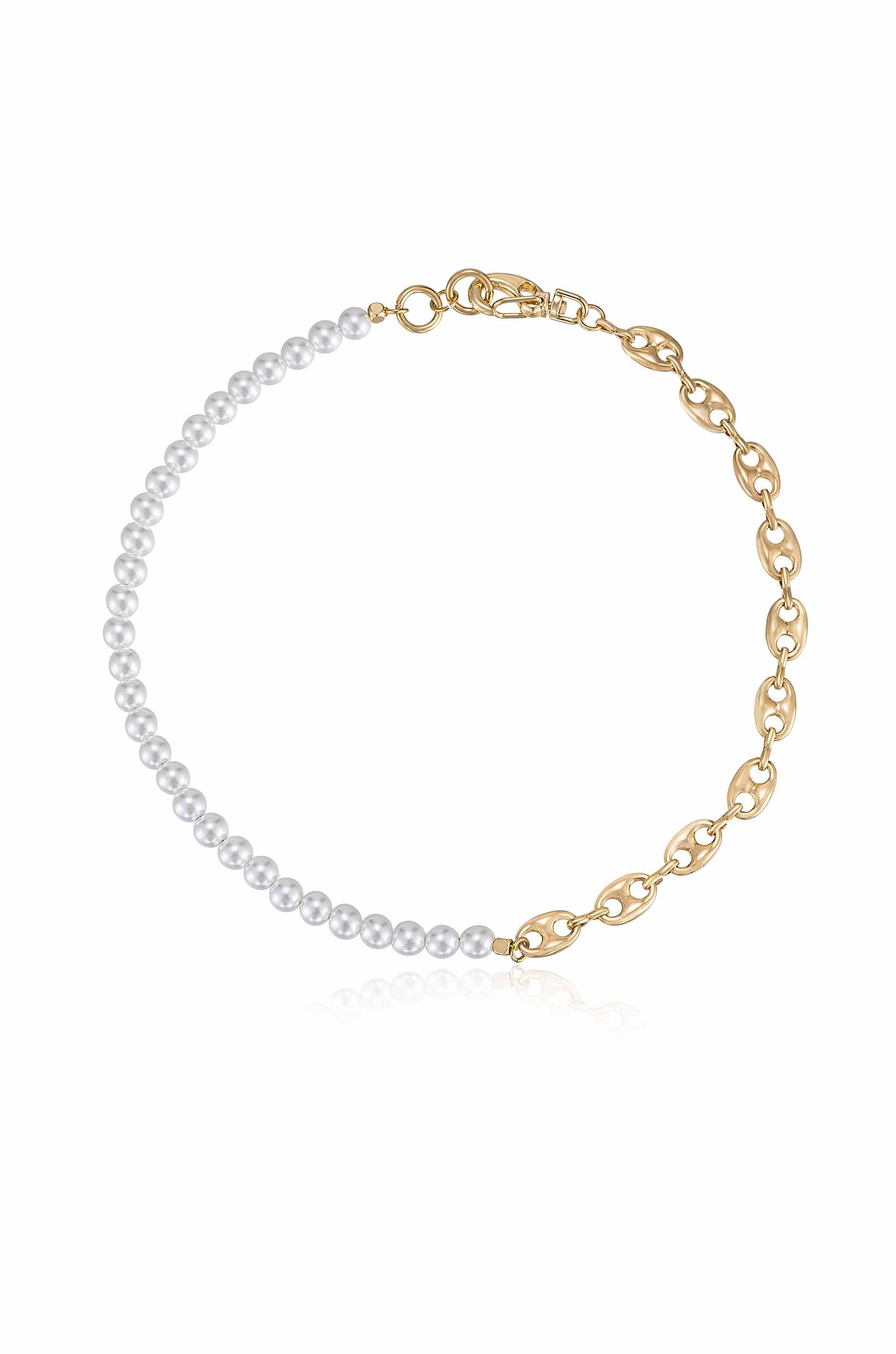 Pearl Modern Chain Link Collar Necklace