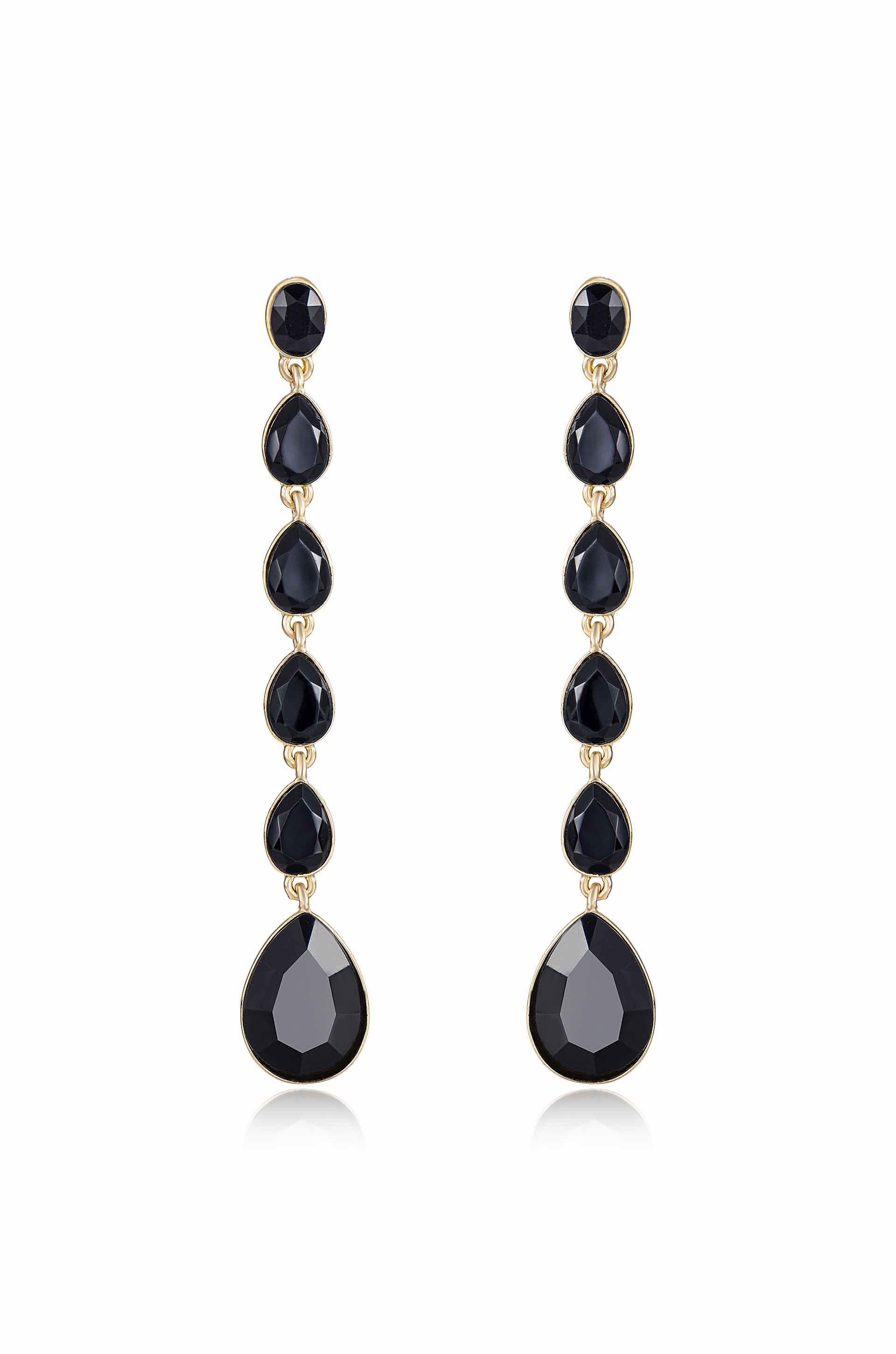 Crystallized Drop 18k Gold Plated Earrings in black