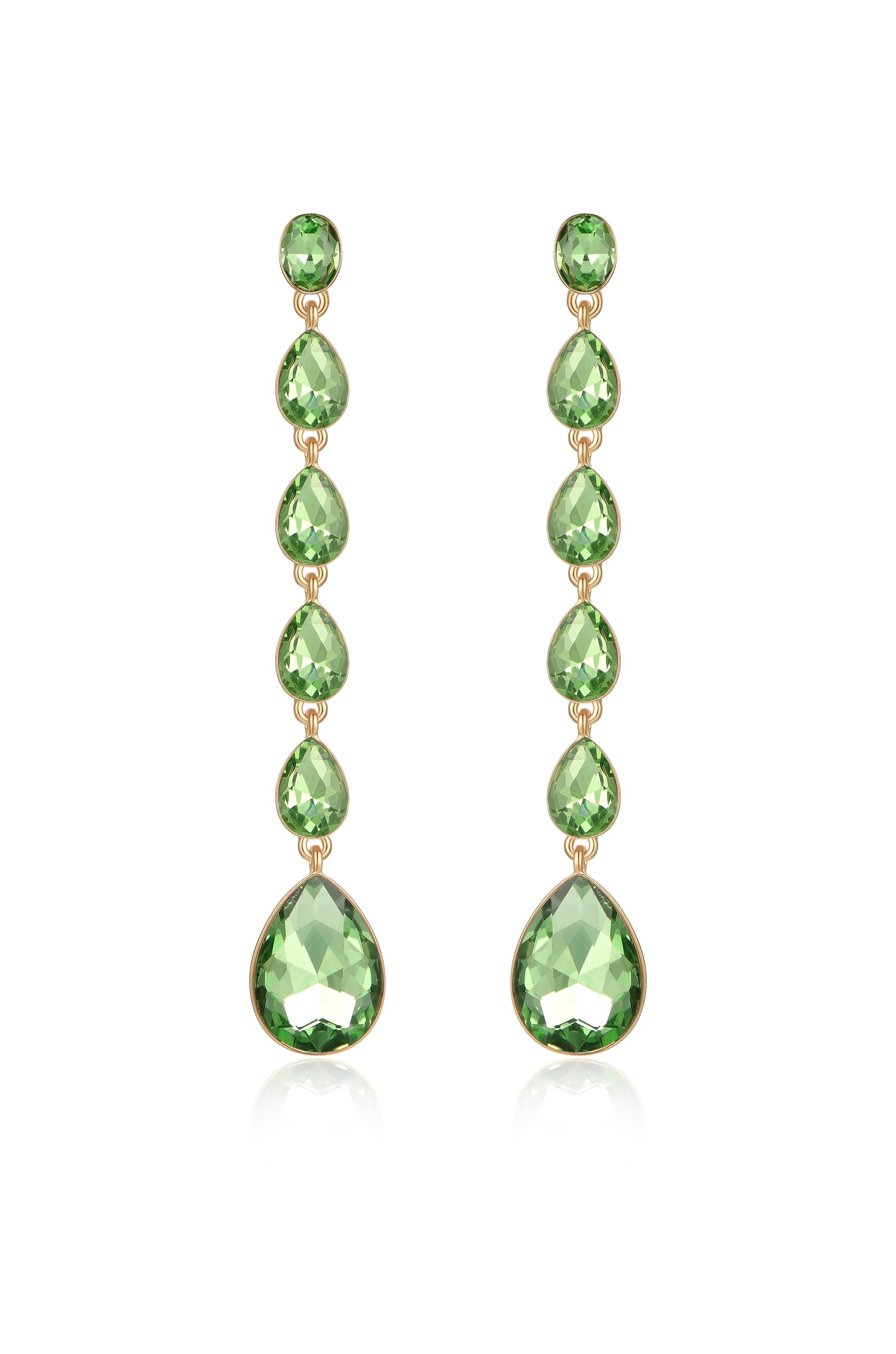 Crystallized Drop 18k Gold Plated Earrings in apple green