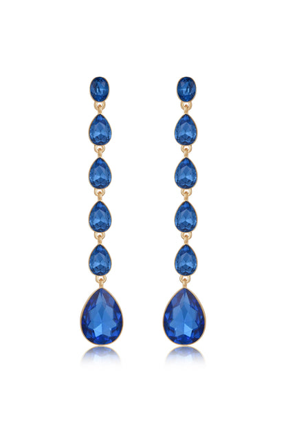 Crystallized Drop 18k Gold Plated Earrings in saphire