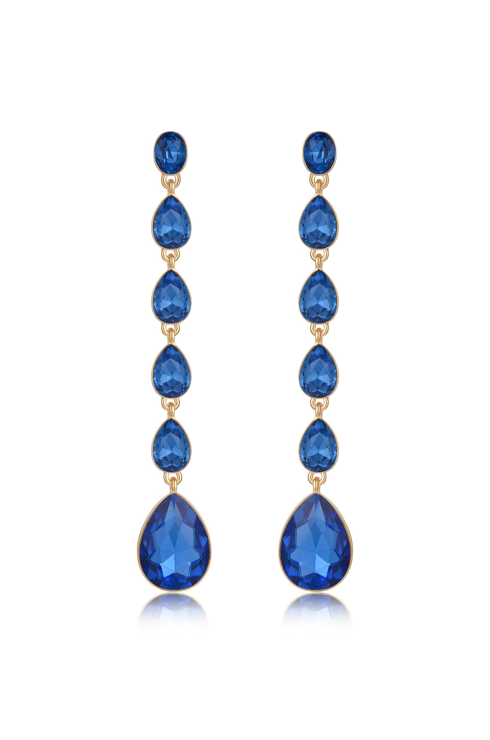Crystallized Drop 18k Gold Plated Earrings in saphire