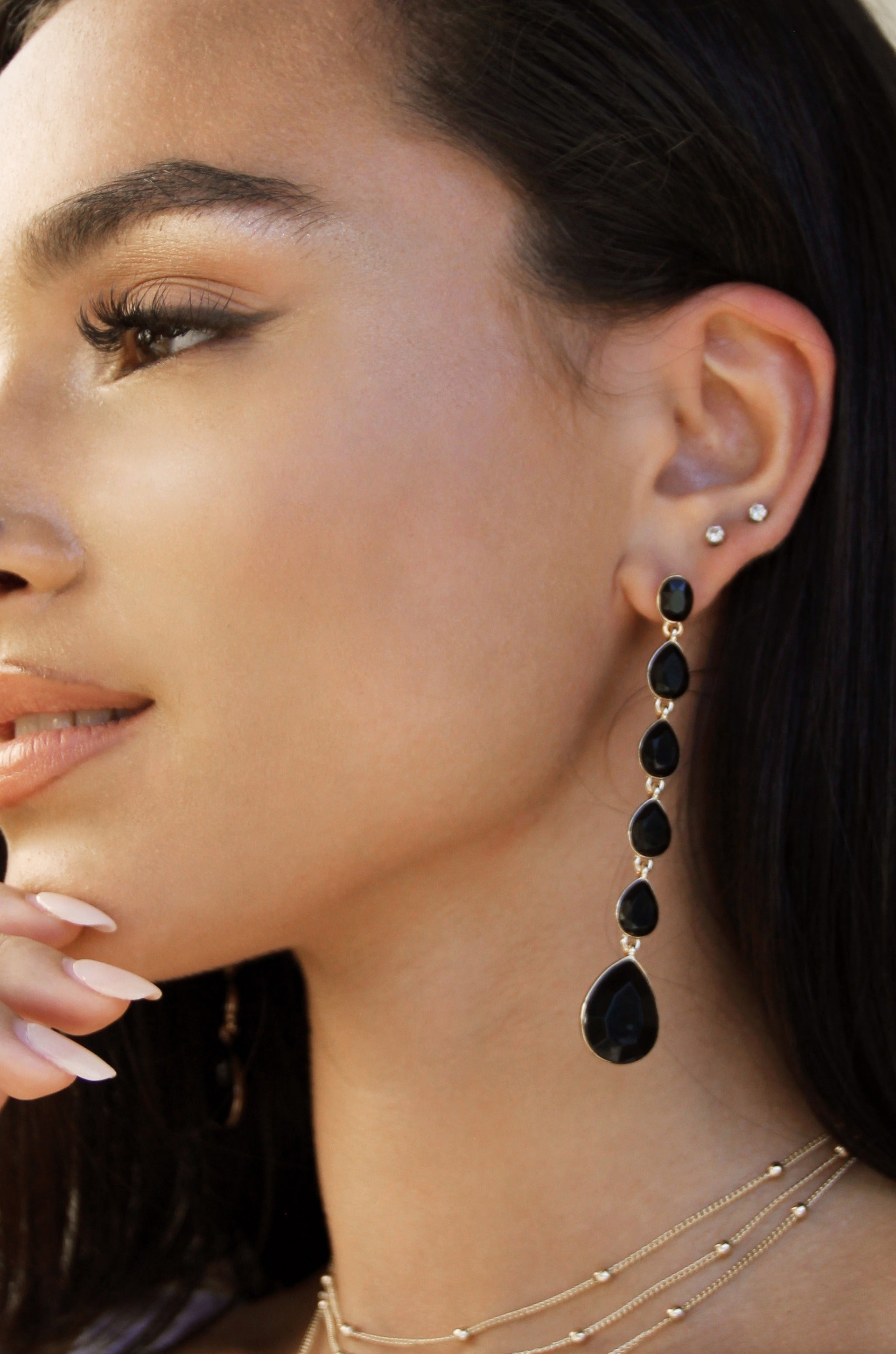 Crystallized Drop 18k Gold Plated Earrings on model