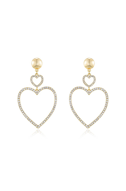 Double Heart Crystal Drop 18k Gold Plated Earrings