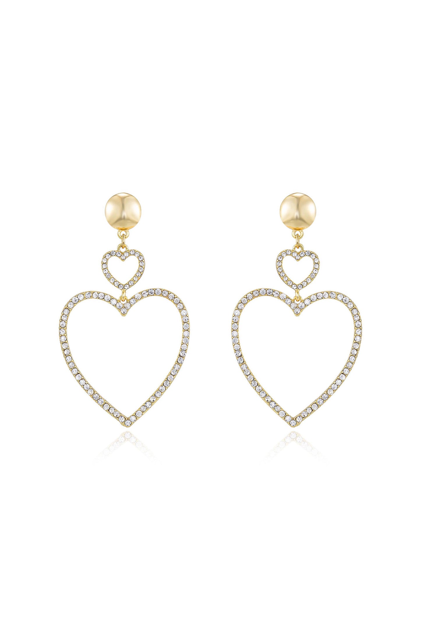 Double Heart Crystal Drop 18k Gold Plated Earrings