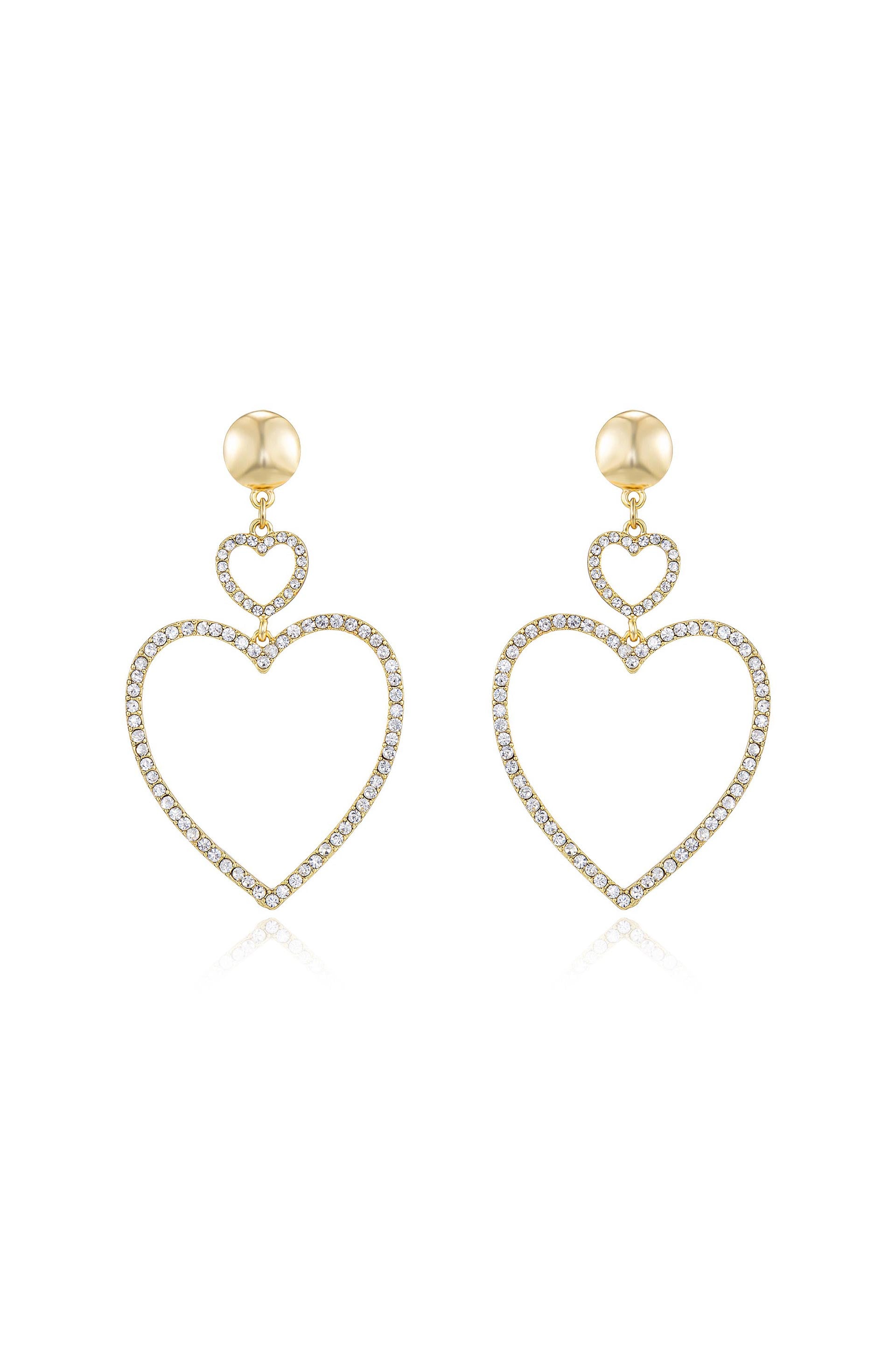 Double Heart Crystal Drop 18k Gold Plated Earrings