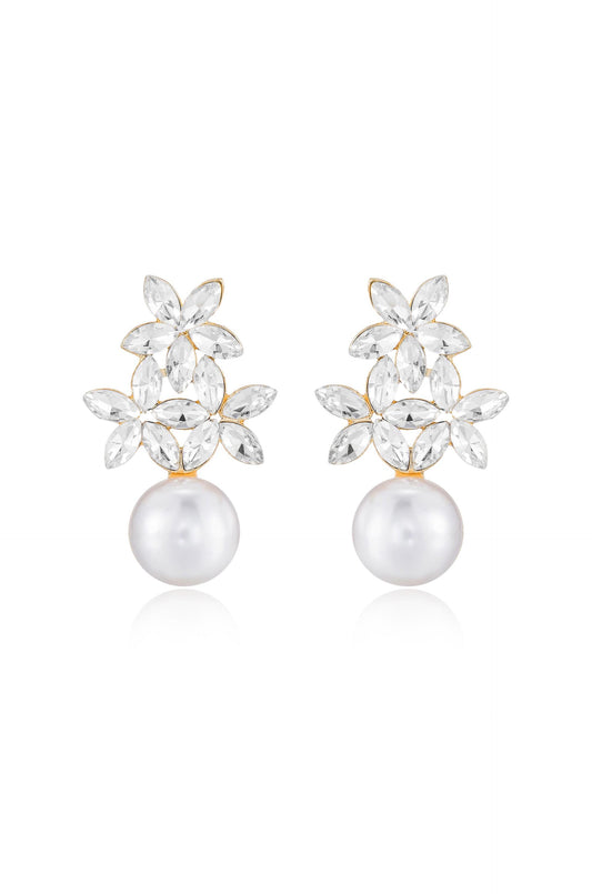 Best Day Crystal & Pearl 18k Gold Plated Earrings on white