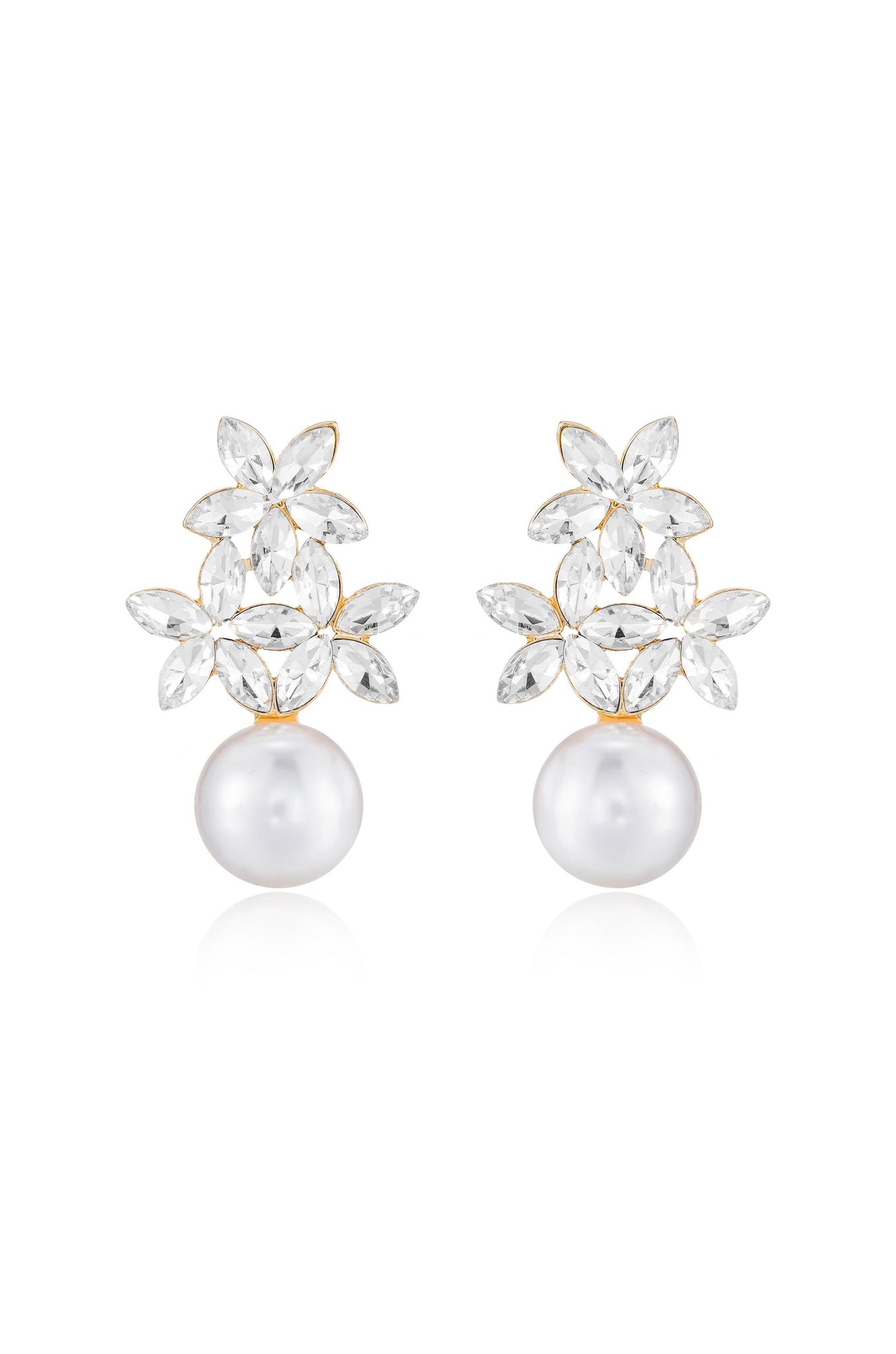 Best Day Crystal & Pearl 18k Gold Plated Earrings on white
