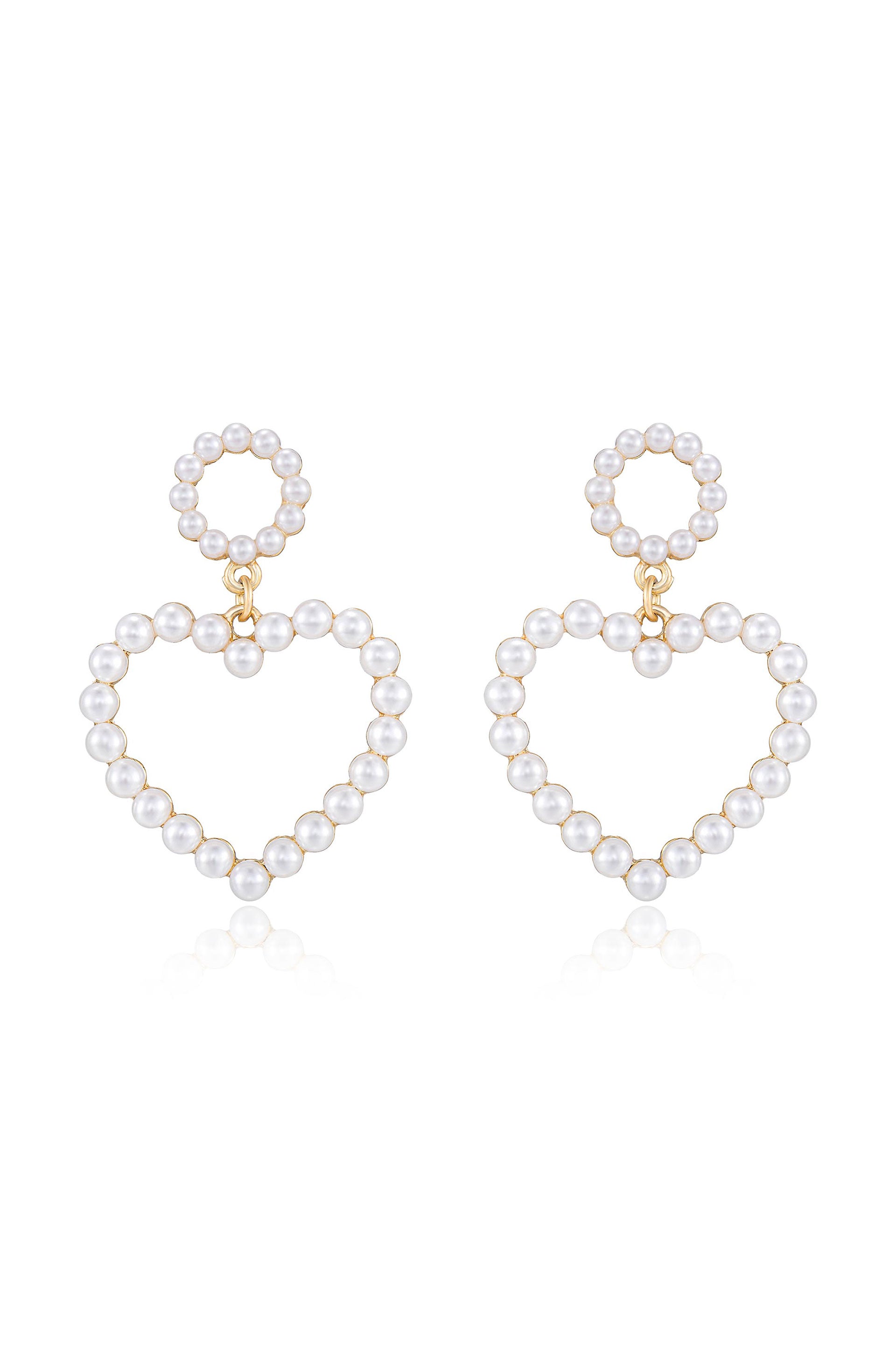 Loving Pearl Heart & 18k Gold Plated Earrings on white