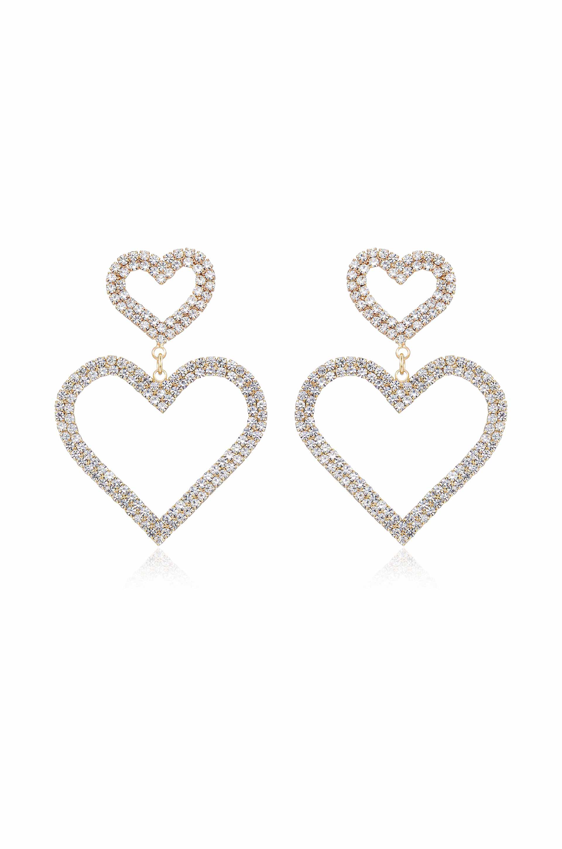 Double Trouble Heart Crystal 18k Gold Plated Earrings on white