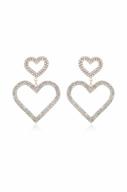 Double Trouble Heart Crystal 18k Gold Plated Earrings on white