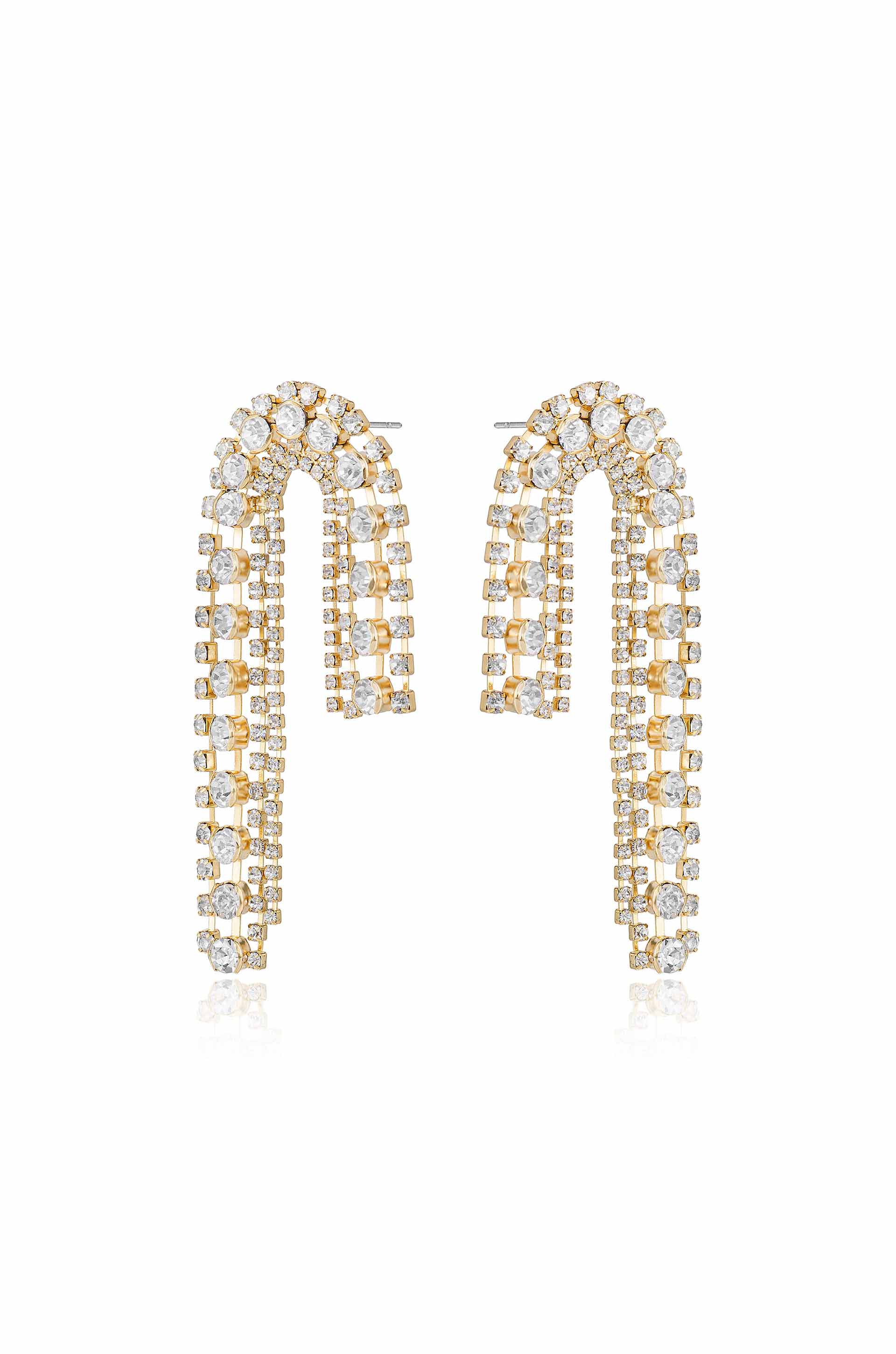 Crystal Arch Chain 18k Gold Plated Statement Earrings on white side