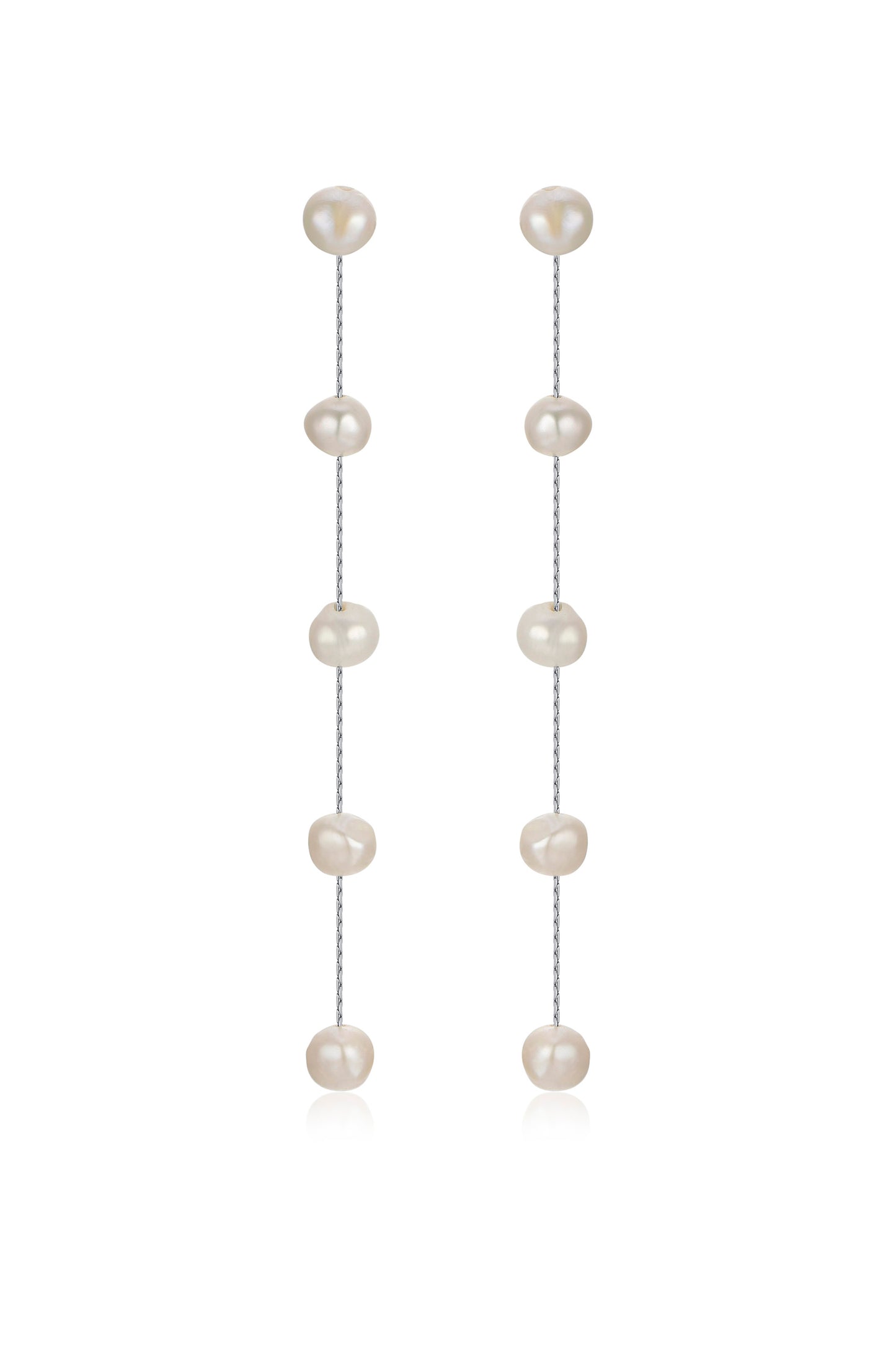 Dripping Pearl Delicate Drop Earrings white pearl rhodium chain front view