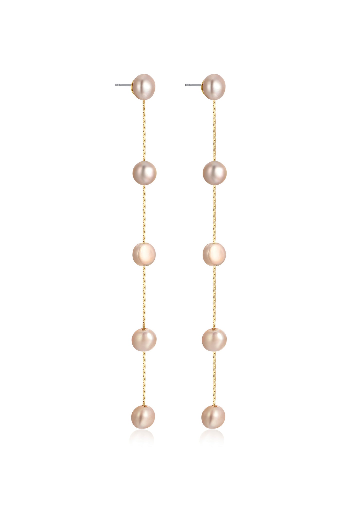 Dripping Pearl Delicate Drop Earrings champagne pearl gold chain side view