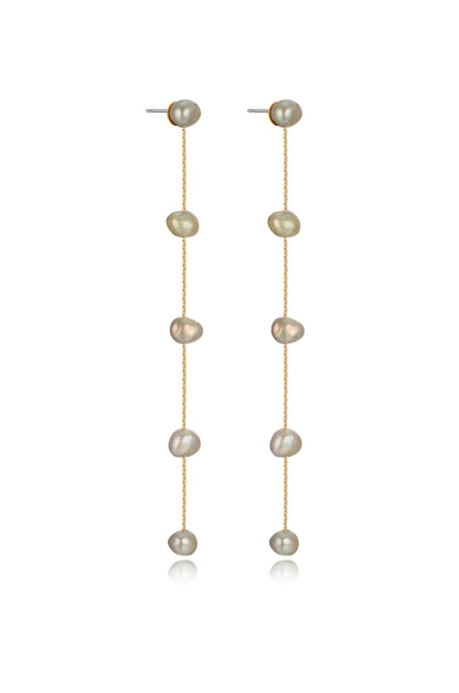 Dripping Pearl Delicate Drop Earrings olive pearl side