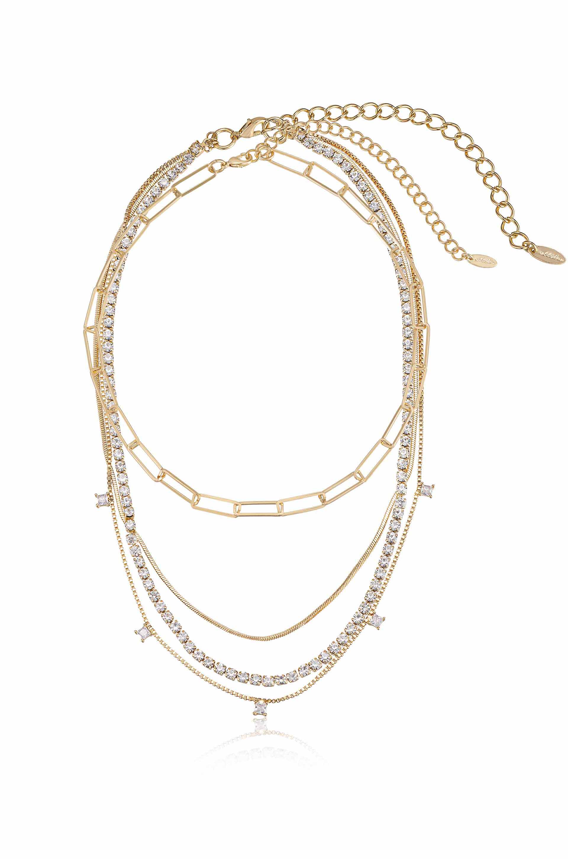 Mixed 18k Gold Plated Chain and Crystal Necklace Set