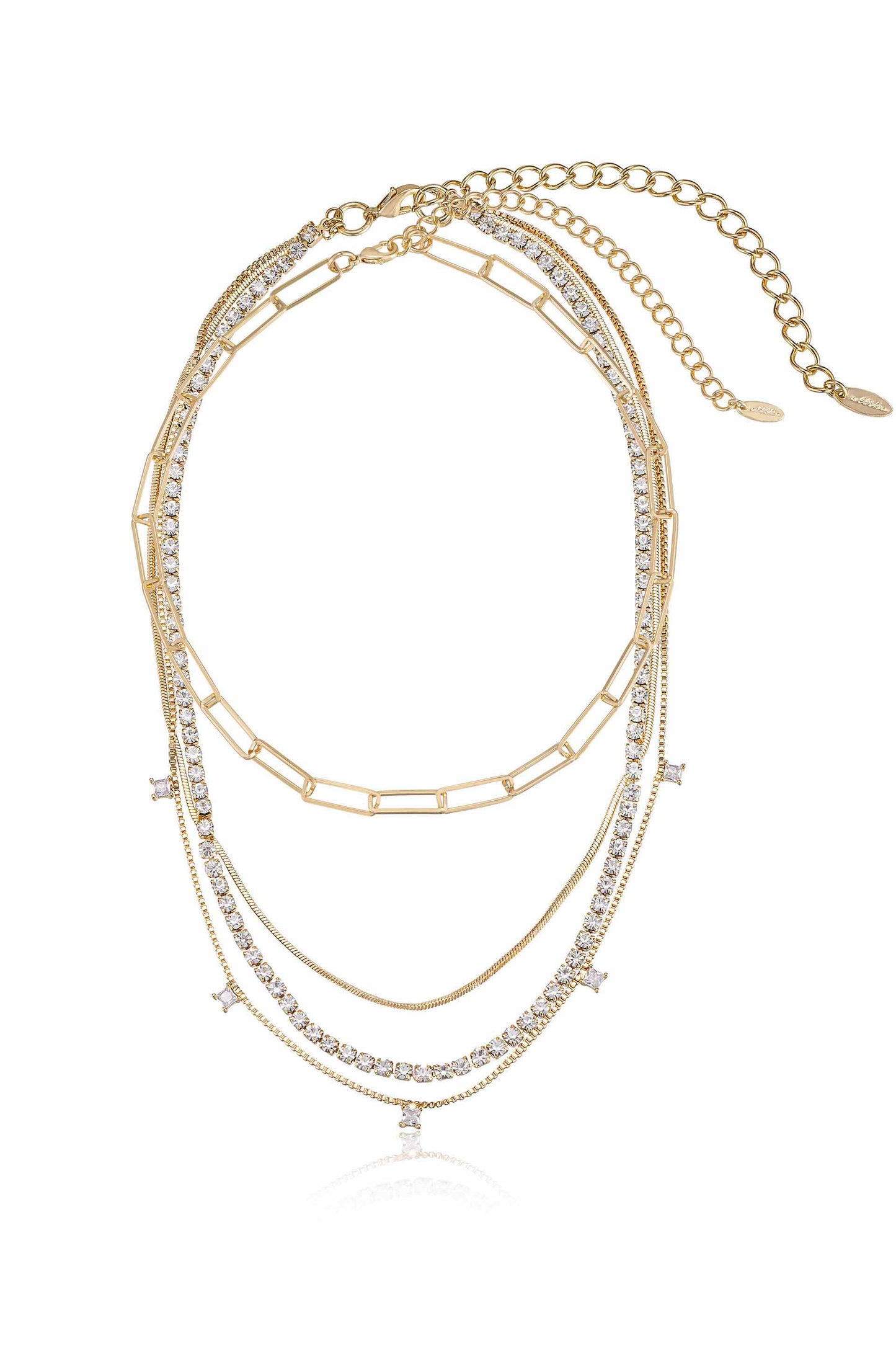 Mixed 18k Gold Plated Chain and Crystal Necklace Set on white
