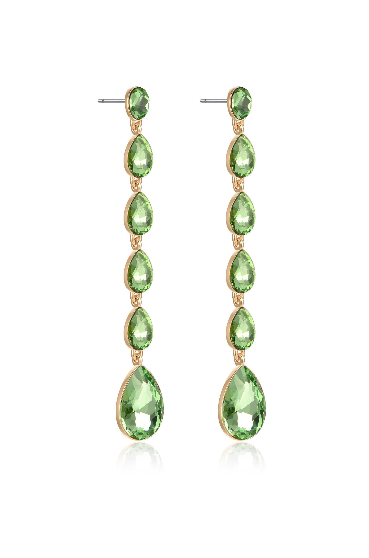 Crystallized Drop 18k Gold Plated Earrings in apple green side view