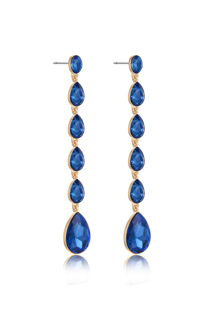 Crystallized Drop 18k Gold Plated Earrings in saphire side view