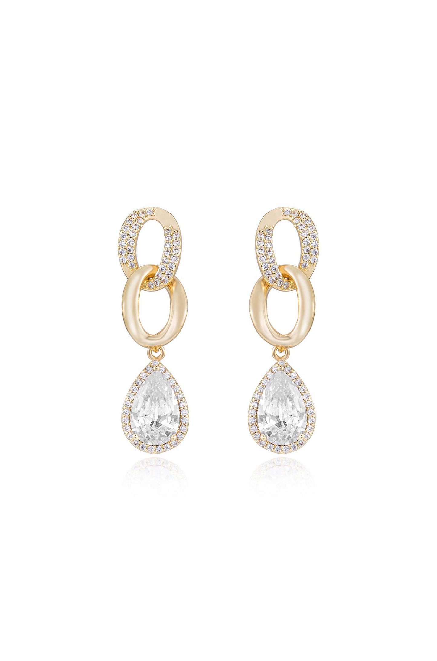Pear Drop 18k Gold Plated Crystal Earrings on white