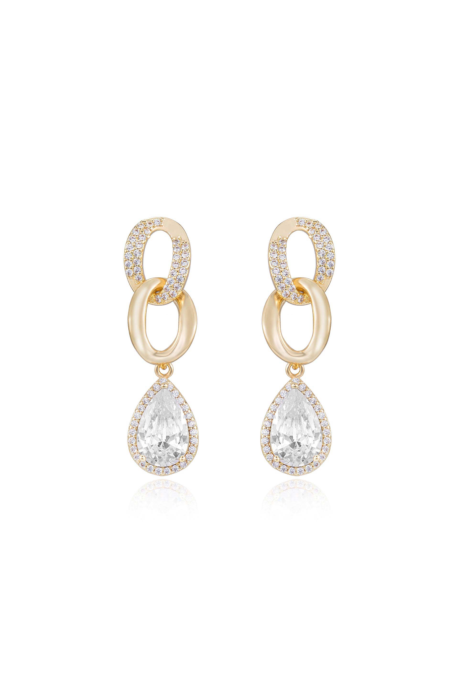 Pear Drop 18k Gold Plated Crystal Earrings on white