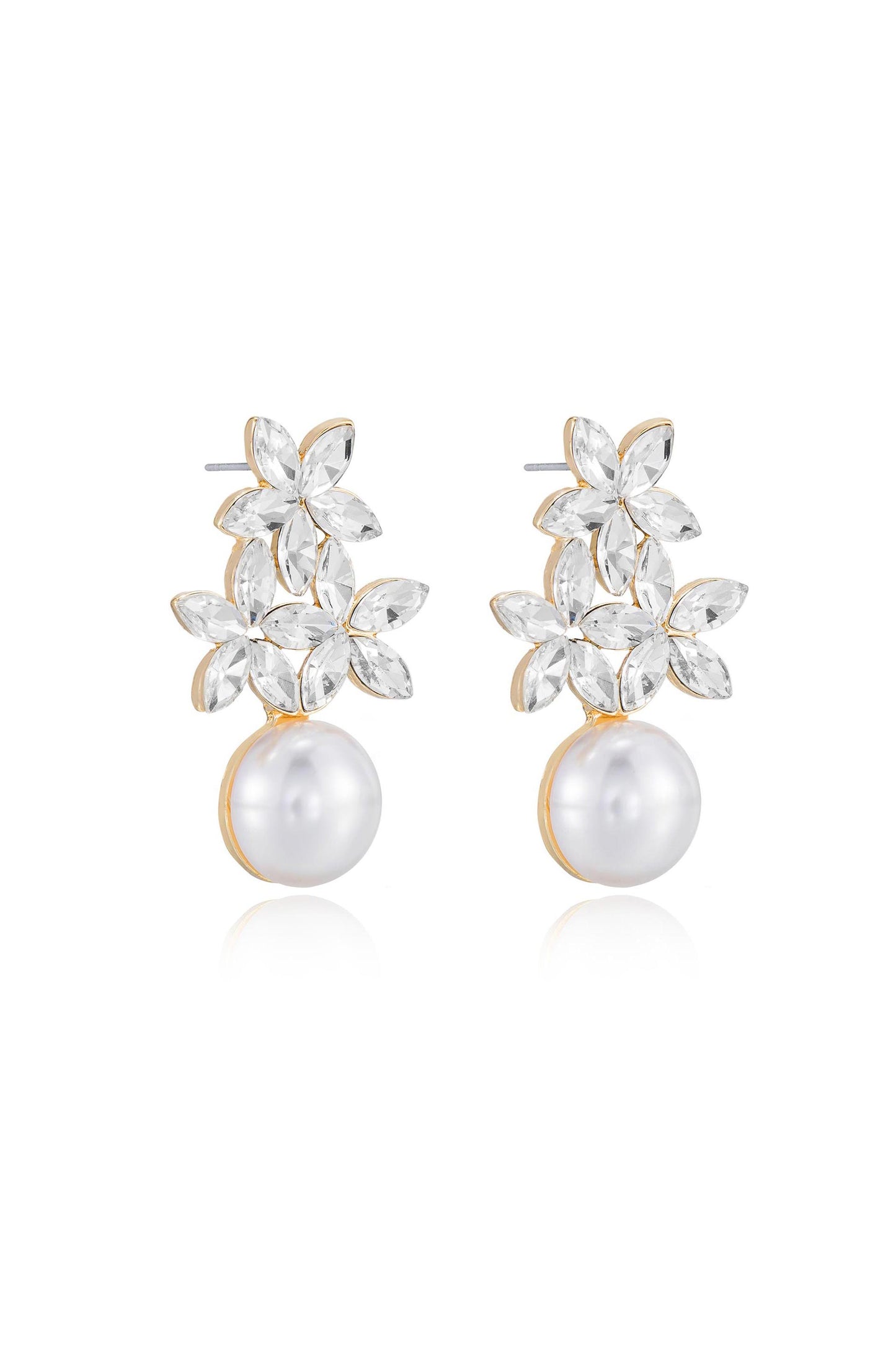 Best Day Crystal & Pearl 18k Gold Plated Earrings on white