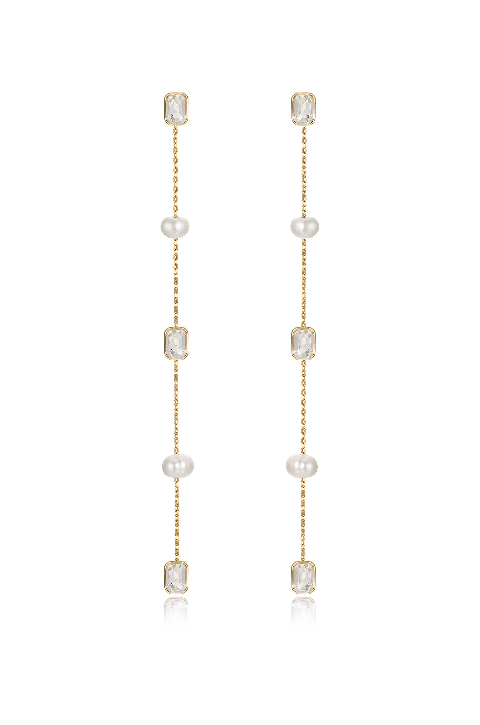 Pearl and Crystal Linear Drop Earrings