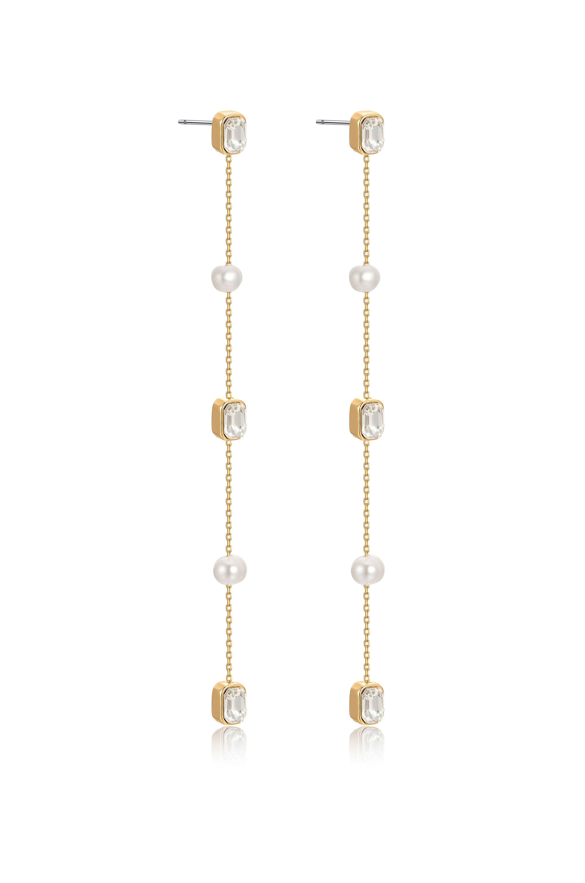 Pearl and Crystal Linear Drop Earrings on white side