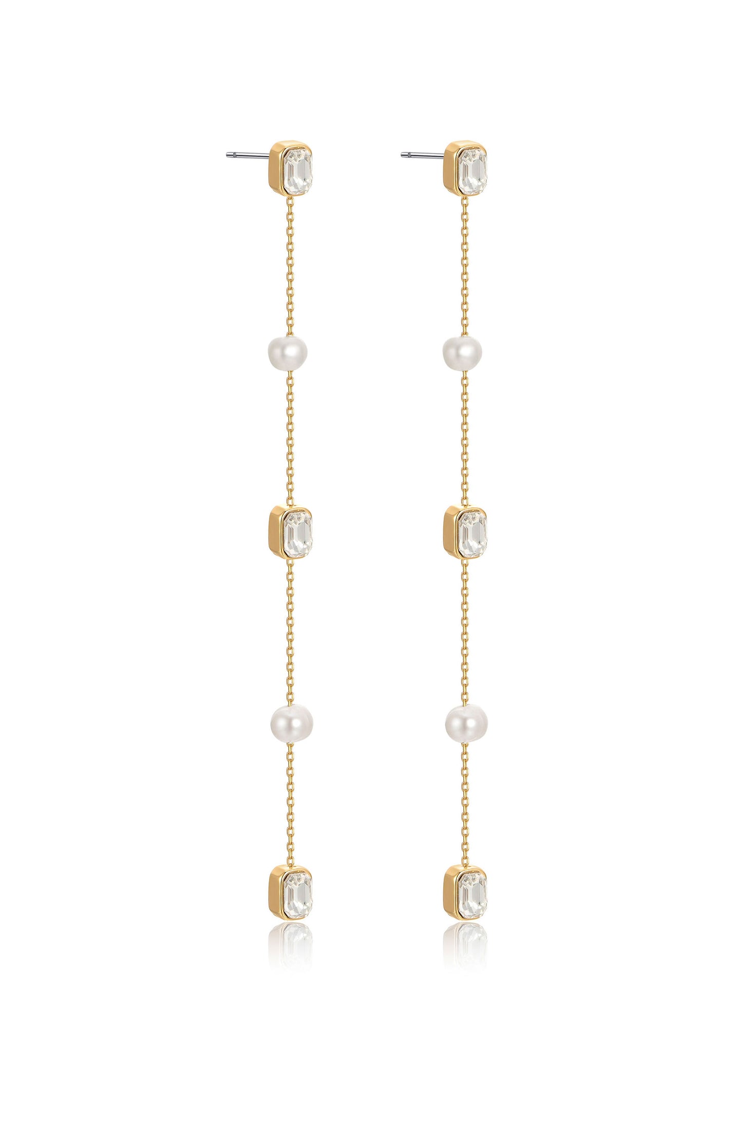 Pearl and Crystal Linear Drop Earrings side