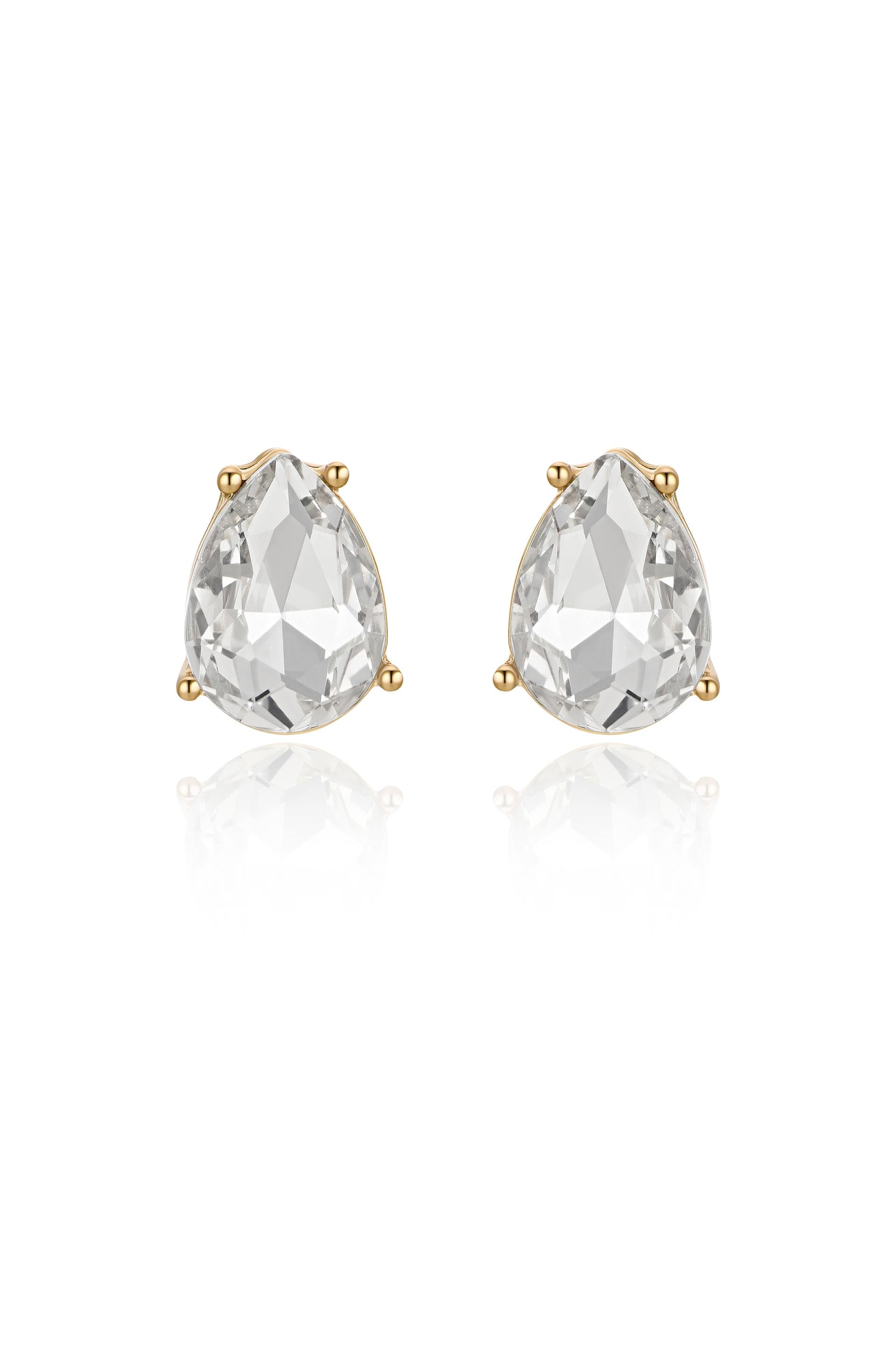 Classic Crystal Teardrop 18k Gold Plated Earrings on white