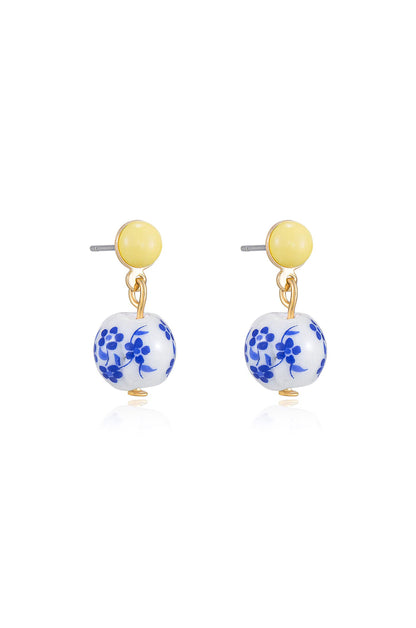 Indigo Floral 18k Gold Plated Drop Earrings on white side view