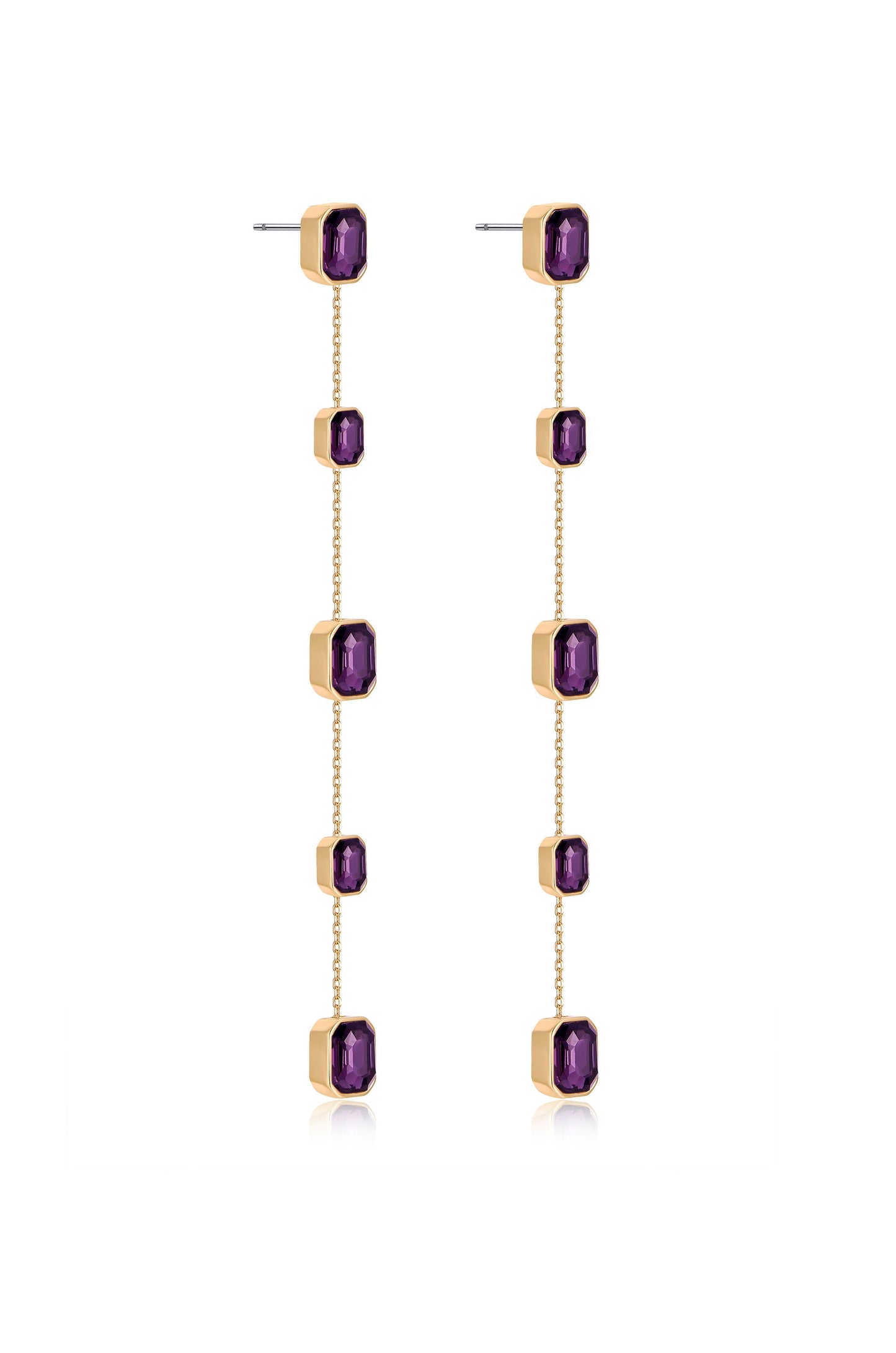 Iconic Crystal Dangle Earrings in amethyst crystals facing side