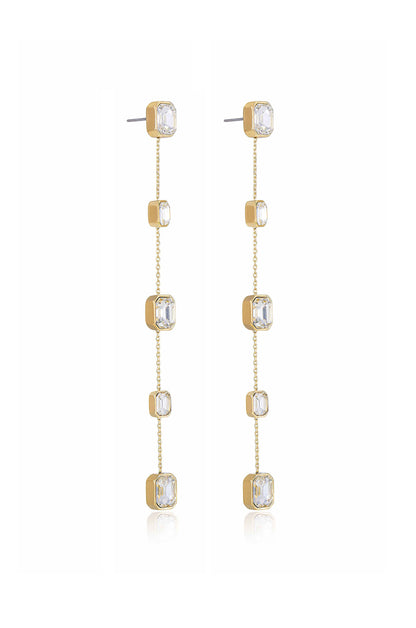 Iconic Crystal Dangle Earrings in clear crystals facing side