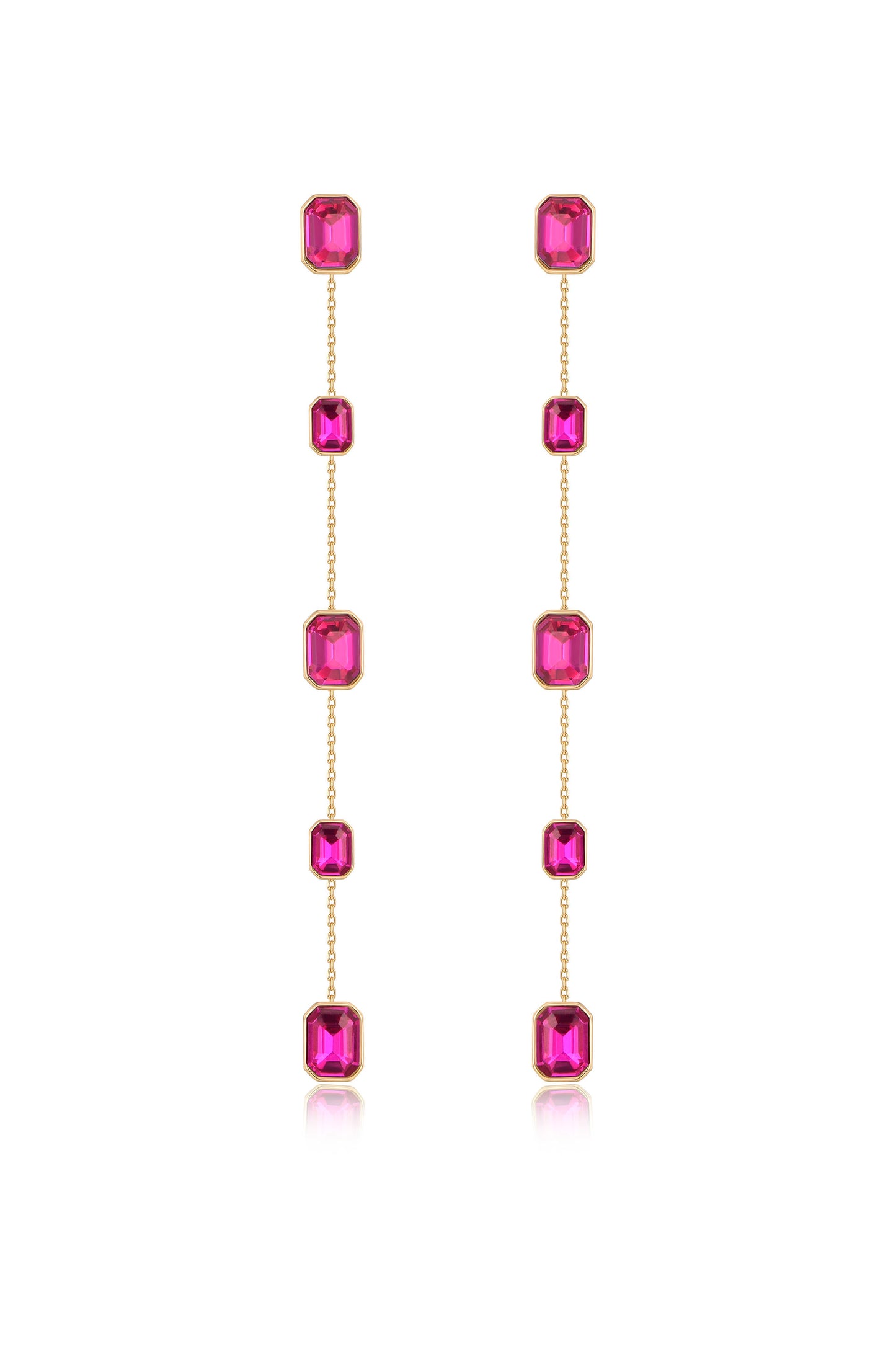 Iconic Crystal Dangle Earrings in fuschia crystals