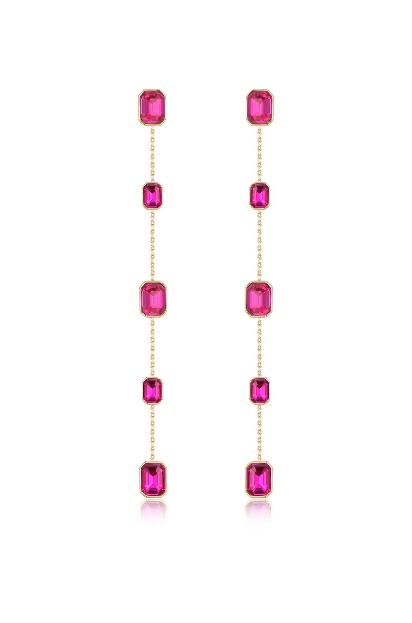 Iconic Crystal Dangle Earrings in fuschia crystals