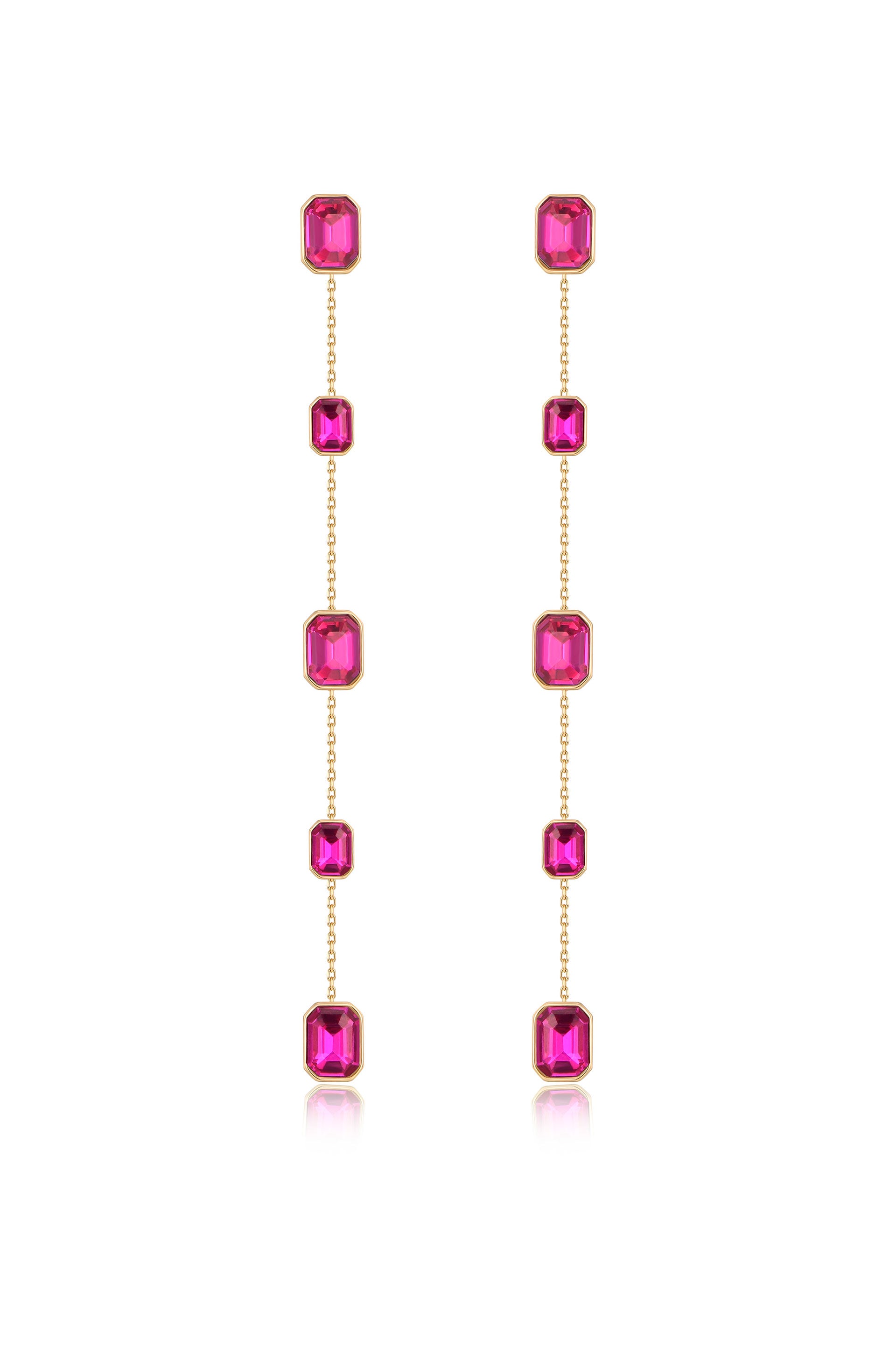 Iconic Crystal Dangle Earrings in fuschia crystals
