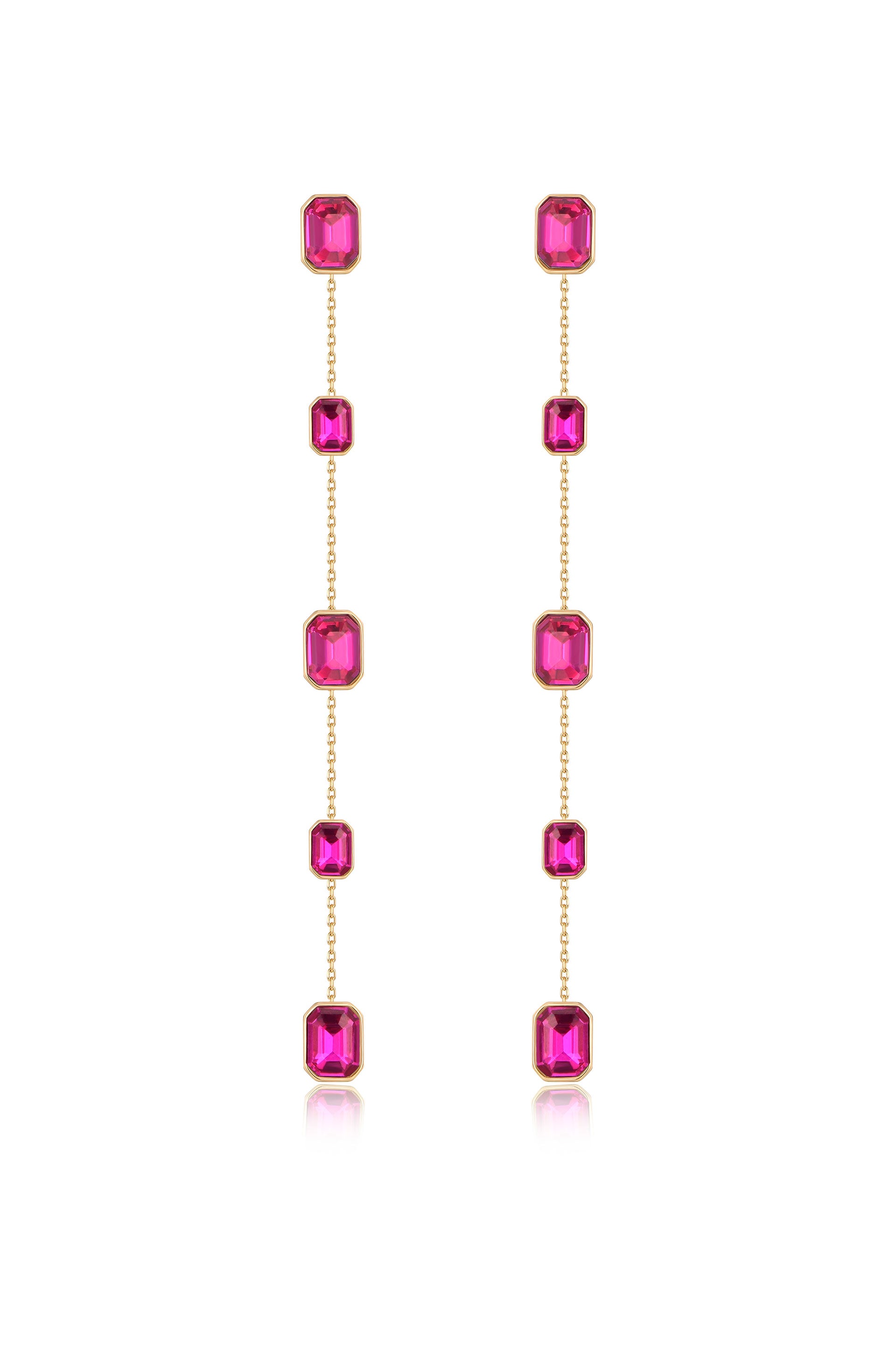 Iconic Crystal Dangle Earrings in fuschia crystals