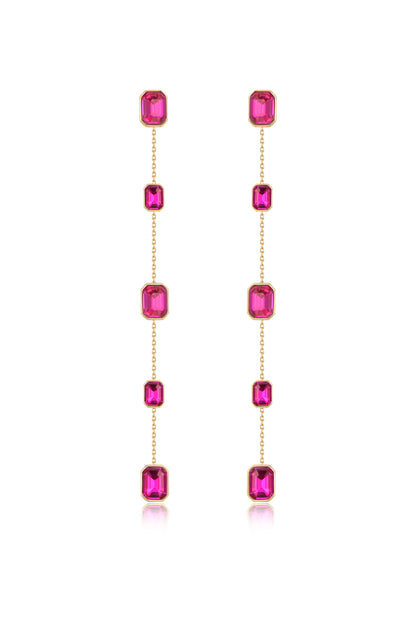 Iconic Crystal Dangle Earrings in fuschia crystals