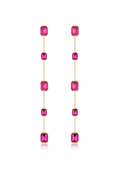 Iconic Crystal Dangle Earrings in fuschia crystals