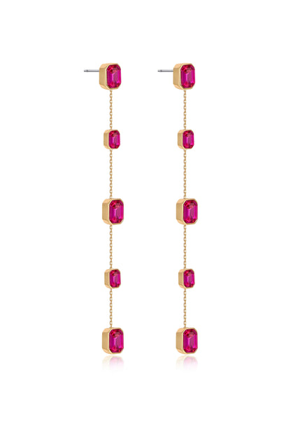 Iconic Crystal Dangle Earrings in fuschia crystals facing side