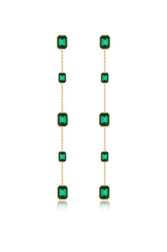 Iconic Crystal Dangle Earrings in green crystals