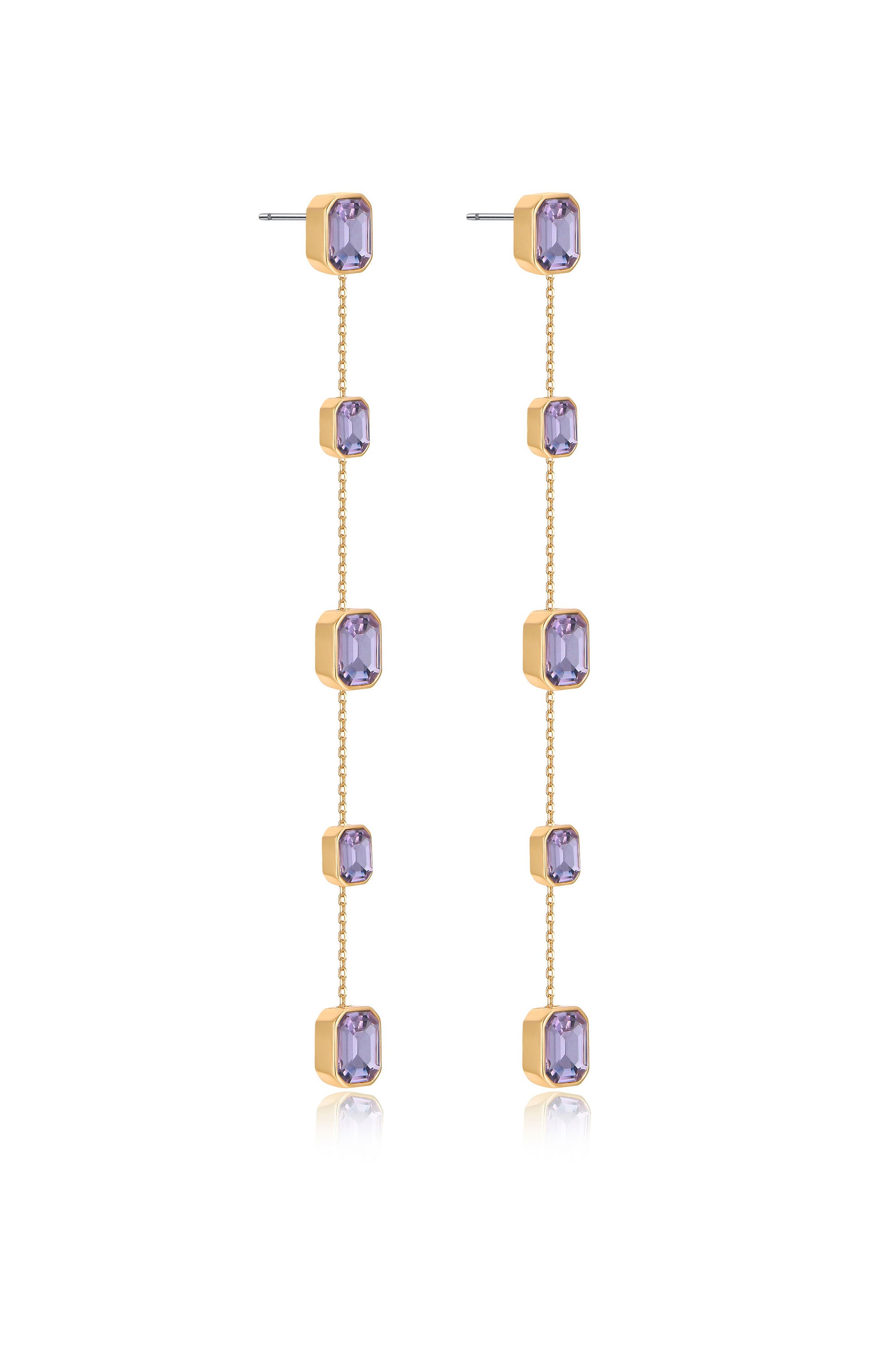 Iconic Crystal Dangle Earrings in light amethyst crystals facing side