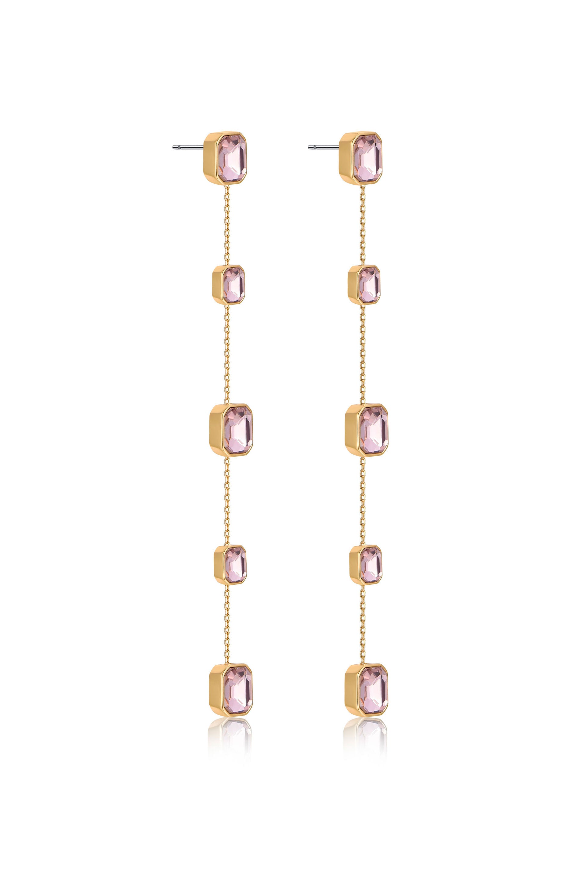 Iconic Crystal Dangle Earrings in light rose crystals facing side