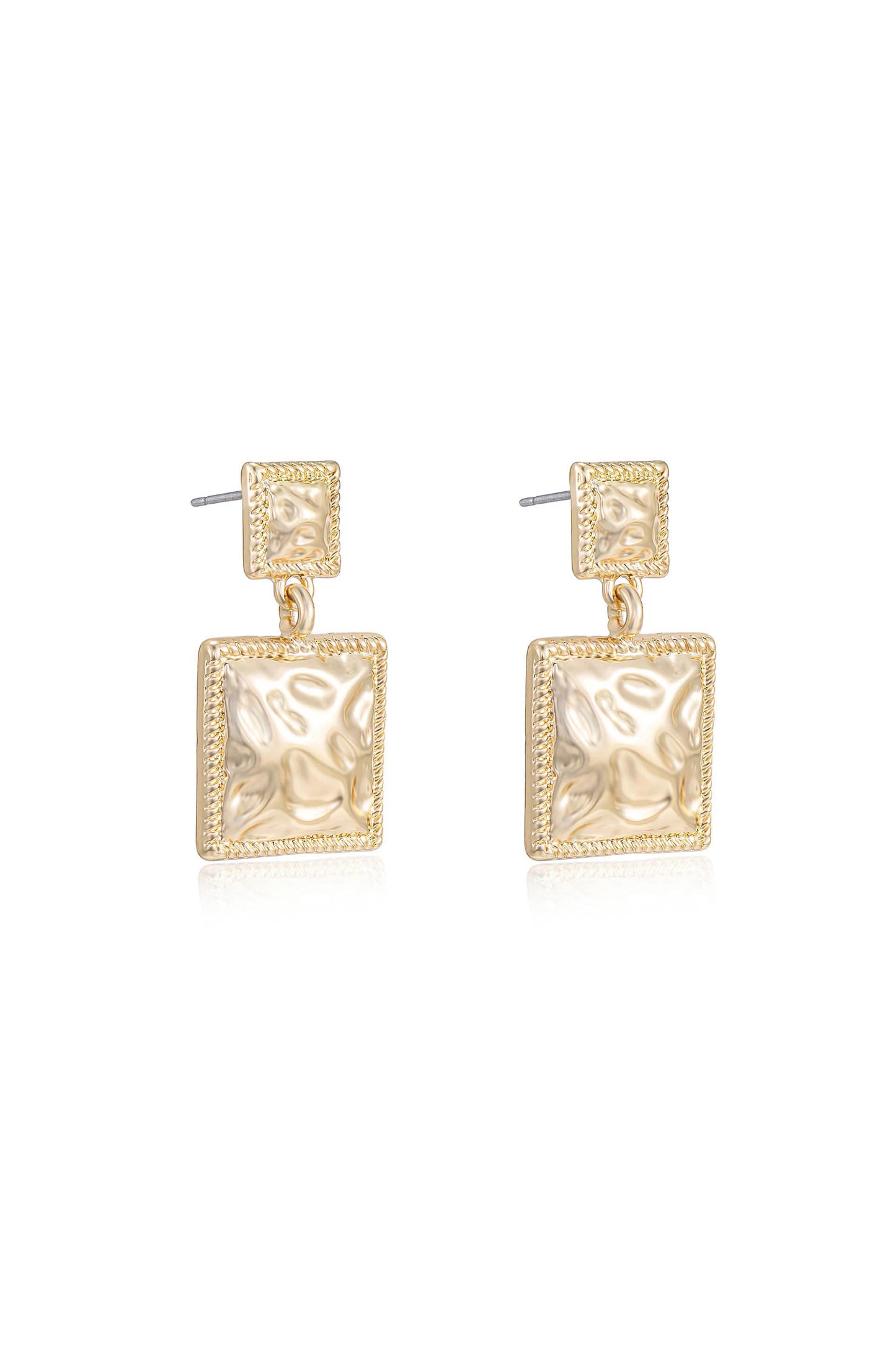 Repeated Square Dangle 18k Gold Plated Earrings on white side