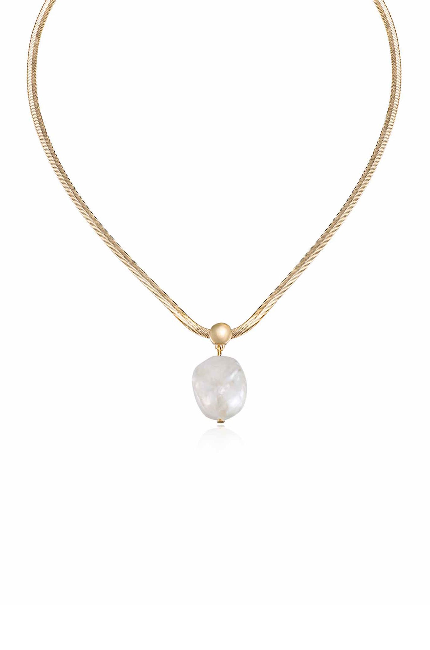 Baroque Pearl Pendant 18k Gold Plated Snake Chain Necklace on white close up