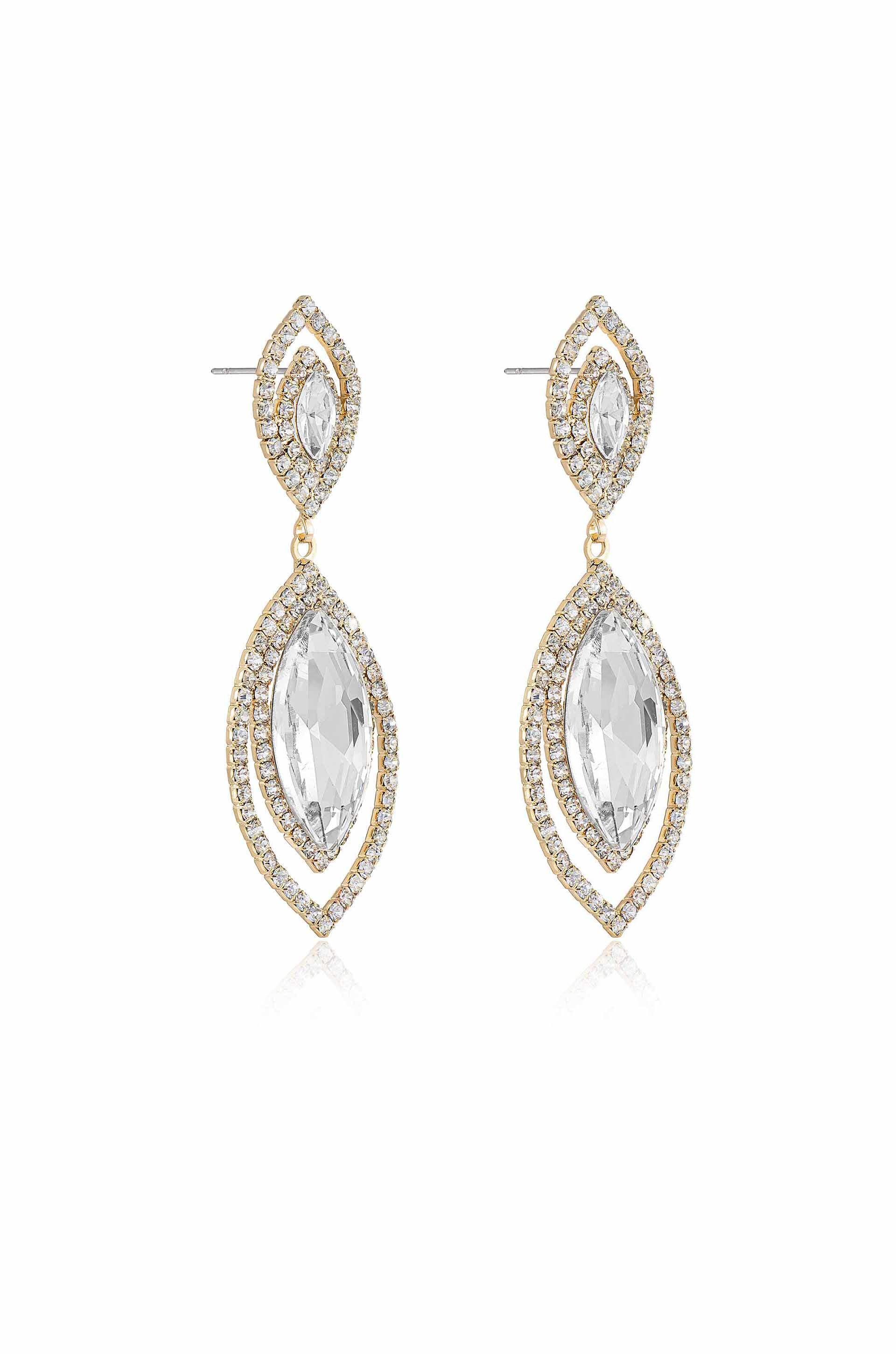 Timeless Crystal 18k Gold Plated Dangle Earrings side view