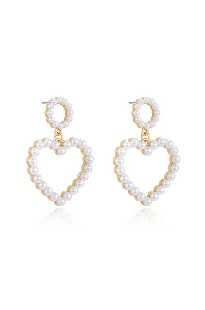 Loving Pearl Heart & 18k Gold Plated Earrings on white side view
